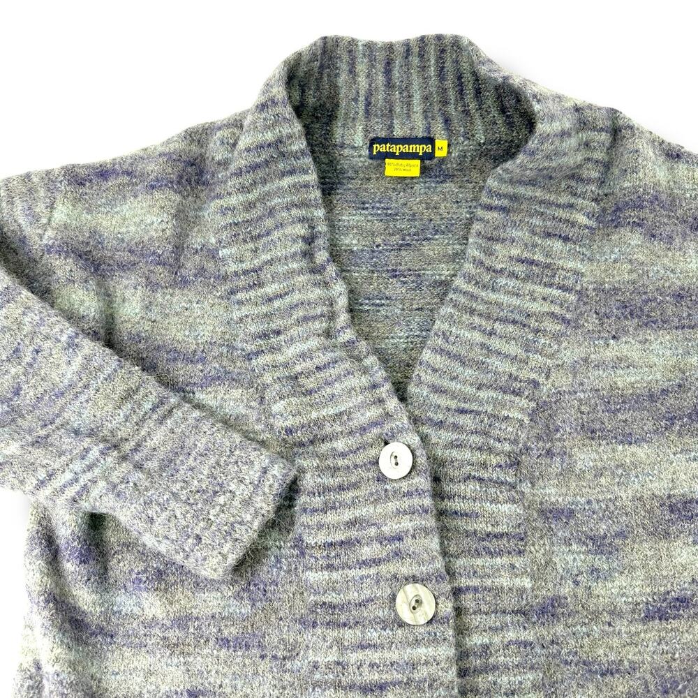 Patapampa Baby Alpaca Wool Cardigan Women's M Blue Purple Space-Dyed Peru